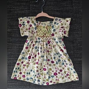 Bonpoint Pais Floral-Printed Square Neck Smock Dress Size 12Month